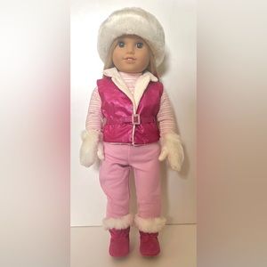 American Girl Doll Ski Trip Outfit Fur Hat Gloves Pink Pants Jacket Top 2002